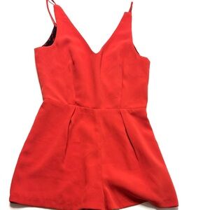 Topshop Red Spaghetti Strap Lace Trim V-Neck Shorts Romper Size 2